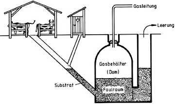 Schema einer Dom-Biogasanlage