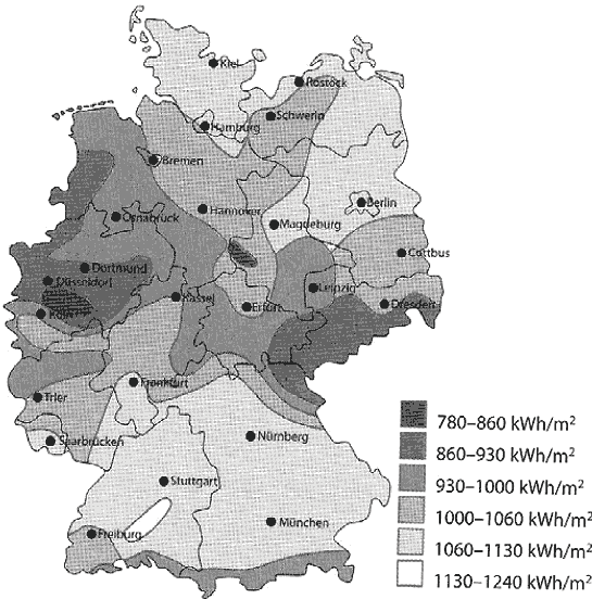 Durchschnittliche jährliche Sonnenscheindauer in Deutschland